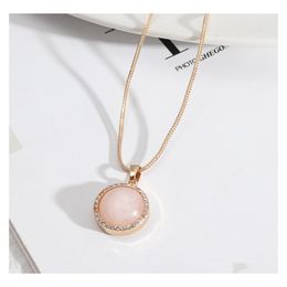 Pendant Necklaces Exquisite Natural Stone Lapis Lazi Turquoise Pink Rose Quartz Chakra Healing Gold Snake Chain Necklace For Women J Dhqed