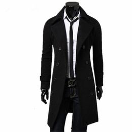 Men's Trench Coats s Fashion Designer Long Autumn Winter Doublebreasted Windproof Slim Plus Size 230216