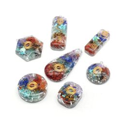 Charms Lucky Gravel 7 Chakra Beads Stone Energy Round Waterdrop Healing Crystal Reiki Pendant For Necklace Jewelry Making Drop Deliv Dhrj2