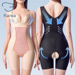 Women's Shapers Flarixa Plus Size Shapewear Women Tummy Control Waist Trainer Body Shaper Seamless Open Crotch One-Piece Bodysuits Boxer