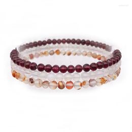 Strand 3 Pcs /Set Fashion Bracelet Sets For Women Men Girls Natural Stone 4 Mm Round Smooth Bead Agates Garnet Her Gift #5