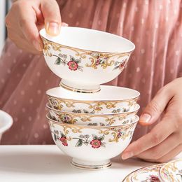 Bowls 4.5 Inch European Bone China Bowl Creative Home Child Rice Household Retro Dinnerware Safe In Microwave 4pcs/set