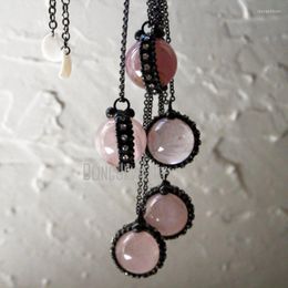 Pendant Necklaces NM43183 Small Rose Quartz Crystal Ball Necklace Round Layering Sphere