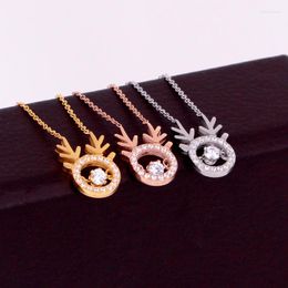 Pendant Necklaces Stainless Steel Round Beating Heart Circle Necklace Zircon Love Deer Women Party Wedding Gift Factory Price