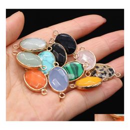 Charms Wholesale Faceted Oval Natural Stone Connector Rose Quartz Tiger Eyes Pendant Diy For Druzy Necklace Earrings Jewellery Making Dhdxd