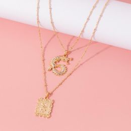 Pendant Necklaces Punk Style Gold Color Metal Rhinestone Dragon Pendent Vintage Rose Flower Multi-layer Necklace For Women Party Choker