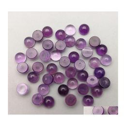 Stone Natural 6Mm 8Mm 10Mm 12Mm Round Amethyst Loose Beads Cabochons Flat Back For Necklace Ring Earrrings Jewellery Accessory Drop Del Dhnbo