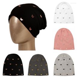 Beanies Beanie/Skull Caps Women Soft Solid Color Butterfly Accessories Lady Elasticity Ribbing Bucket Hat Fashion Skullies Cap Bonnet Davi22