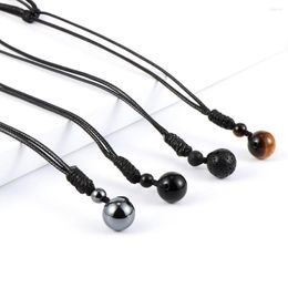 Pendant Necklaces Na Wax Rope Adjustable Knots Natural Stone Gourd Necklace For Men Tiger Eye Obsidian Lava Rock Gemstone