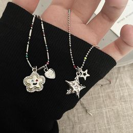 Pendant Necklaces FFLACELL Spring Korea Sweet Cool Girl Candy-colored Beaded Necklace With Two Stars And Five-pointed Clavicle Chain