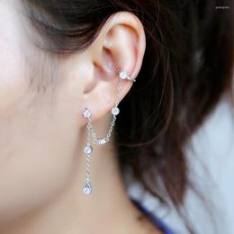 Stud Earrings Delicate Long Chain Women Earring Charm Dangle Ball Elegance Round Bezel CZ Geometric Gorgeous 925 Silver Ear Cuff Jewellery