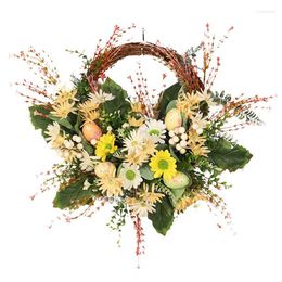 Chandelier Crystal AT14 Easter Egg Daisy Floral Wreaths For Front Door 19.7Inch Pre-Lit Pastel Eggs White Berries Spring Greenery Wreath