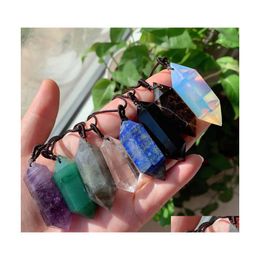 Pendant Necklaces Hexagonal Point Big Pendum Quartz Stone Crystal Necklace Amet Natural Amethysts Obsidian Lapis Opal Drop Delivery Dhshq