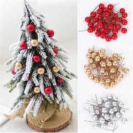 Christmas Decorations 50pcs/set Artificial Berries Gold Silver Red Cherry Stamen Mini Fake Flowers Pearl Beads For DIY Party Craft Decor