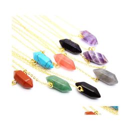 Pendant Necklaces Natural Stone Hexagonal Prism Necklace Pink Crystal Opal Amthyst Fluorite Charms For Women Jewelry Drop Delivery Pe Dh8Wd