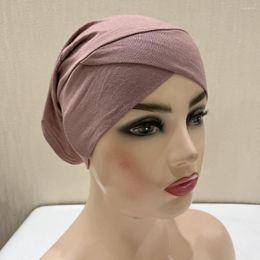 Ethnic Clothing Muslim Fashion Inner Cap With Ear Hole Stretch Jersey Under Scarf Cross Front Hijab Caps Ladies Turban Bonnet