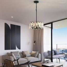 Pendant Lamps Modern Black Luxury Crystal Chandelier Round Living Room Dining Bar Villa Lights Balcony Porch Metal LED