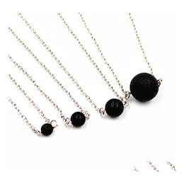 Pendant Necklaces Fashion 6Mm 8Mm 10Mm Natural Lava Stone Necklace Volcanic Rock Aromatherapy Essential Oil Diffuser For Women Jewel Dh7Cp