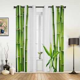 Curtain Green Bamboo Zen Plant White Curtains For Bedroom Living Room Drapes Kitchen Children's Window Modern Home Decor