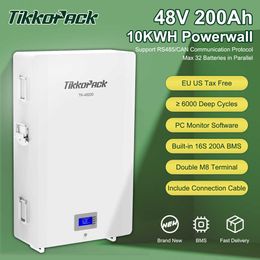 TIKKOPACK 48V 200Ah Powerwall 10KWh LiFePO4 Battery Pack With 16S BMS RS485 CAN 32 Parallel For Home Solar Storage 10KW Tie Grid