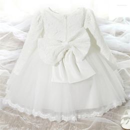 Girl Dresses White Princess For Baby Spring Toddler Prom Gown Long Sleeve Bow Birthday Dress Infnat Wedding Party Costume 3M-24M