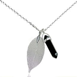 Pendant Necklaces Quartz Crystal Necklace Black Onyx Boho Natural Leaf Yoga Energy Healing Jewelry 2023 Arrival