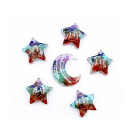 Stone Resin Chakra Carving Sun Moon Star Shape Crystal Healing Meditation Decoration Ornaments Crafts Gift Drop Delivery Jewellery Dh7Bd