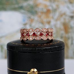 Cluster Rings European And American Princess Rose Gold Ring Ruby Engagement Ladies Noble Elegant Jewellery Delicate Romantic Gift