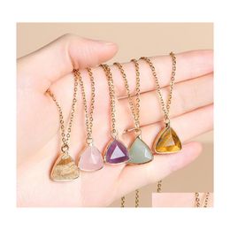 Pendant Necklaces Natural Stone Crystal Necklace Triangle Amethyst Rose Quartz Chakra Healing Jewellery For Women Drop Delivery Pendant Dhzv9