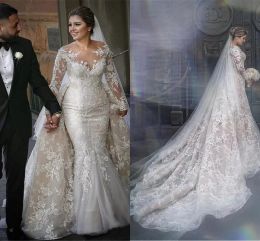 Vintage Long Sleeve Wedding Dresses With Detachable Skirt Sheer jewel Neck Lace Appliques Beads bridal Gowns Plus Size Custom Made BC15195