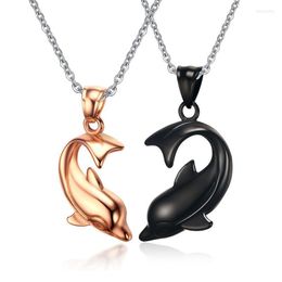 Pendant Necklaces Women Men Stainless Steel Lovely Dolphin Couple Necklace Black Rose Gold For Friends LoverPendant Morr22