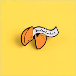 Cartoon Accessories Funny Youre Fxxxxd Lucky Fortune Cookie Brooches Orange Banner Enamel Pins Custom Lapel Badge Jewellery For Friend Dhw0L