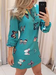 Casual Dresses Red Lips Print Tie Front Long Sleeve Dress Z0216