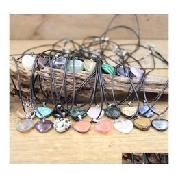 Pendant Necklaces Natural Agates Turquoises Quartz Heart Shape Stone Pink Crystal Amethysts Healing Gemstone Necklace Women Charm Me Dh8Xl