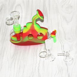 Submarine glass & silicone water pipes portable hookahs dab rigs bongs with 14mm male glass bowl silicone downstem DHL