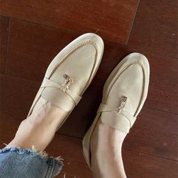 Italy Designer Shoes Loropiana Shang Pin Good Goods Lp Lefu Shoes Women's Soft Sole Small Leather Shoes Push on Flat Sole Comfortable Single Shoes Lazy Shoes