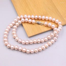 Chains Natural 7.5-8mm Freshwater Pink Pearl Beaded Link Chain Necklace For Woman Man Gift 45cm