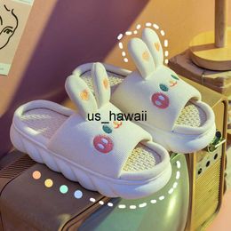 Slippers Slippers Home Linen Slipper for Women Cute Bunny Clouds Flip Flops Female Design Cozy Shoes Slides Four Season Platform Couples Sandals 0217V23