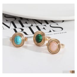 Solitaire Ring Gold Oval Malachite Turquoise Rose Quartz Stone Rings Fashion Inner Dia 1.7Cm Colour Band Jewellery For Wome Whole Drop D Dh5Ls