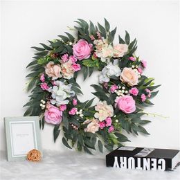 Decorative Flowers 1pcs Artificial Rose Peony Flower Wreath - Berry With Green Leaves Spring For Front Door Wedding Party Wall Home Decor