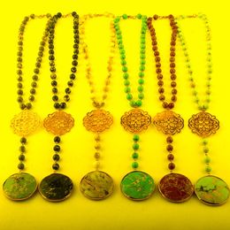 Pendant Necklaces Fashion Bohemian Jewelry Multi Color Stones Rosary Chain Metal Link Stone For Women Ethnic NecklacePendant