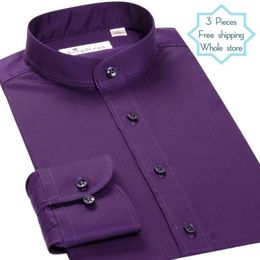 Men's Casual Shirts Stand-up Collar Man's Business Korean Slim Cotton Youth Shirt Non-iron Chinese StyleMen's