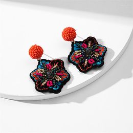 Dangle Earrings 2023 Winter In Bohemian Embroidery Fabric Hand Woven Beads For Women Retro Flowers Fashion Jewelry