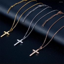 Chains Stainless Steel Christ Cross Zircon Stone Delicate Pendant Necklace Fashion Women Jewelry Gift