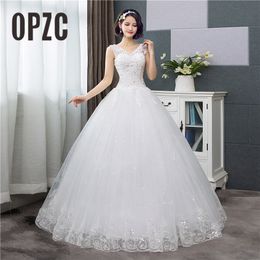 Party Dresses Korean Style V-Neck Lace Tank Sleeveless Floral Print Ball Gown Wedding Dress Fashion Simple estidos de noivas CC 230217