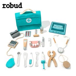 Other Toys ROBUD Wooden Doctor Kit for Kids Toddlers 18 Pieces Pretend Play Dentist Playset Gift for 3 Years Old Boys Girls 230216