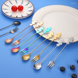 Dinnerware Sets 1PC Seahorse Stainless Steel Coffee Fork Spoon Creative Shell Dessert Ableware Kitchen Tool Portable Wedding Accompaniment
