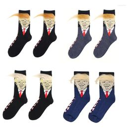 Meias masculinas falsificaram o presidente engraçado Donald com 3D Fake Hair Crew Hip Hop Men Sock