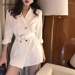 Women's Suits JuneLove Spring Women Solid Sashes Blazers Office Ladies Elegant Double Breasted Blazer Korean Harajuku Jackets Dress Vestidos