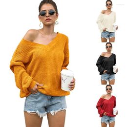 Women's Sweaters Fashion V Neck Drop Shoulder Oversized Women Sweater Solid Loose Long Sleeve Tied Back Design Soft Pullovers Est Style Lady